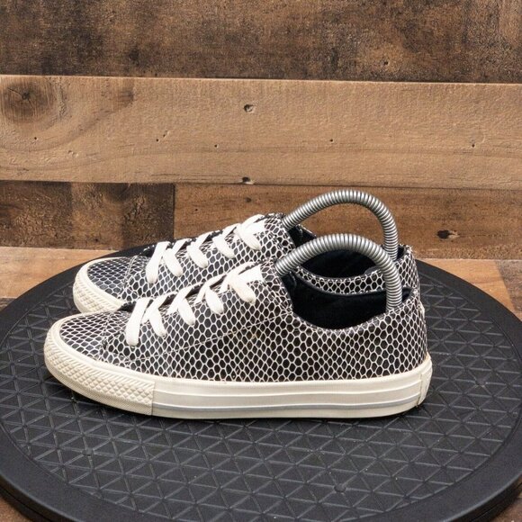 CONVERSE ALL STAR LOW SNAKESKIN PRINT WOMENS ATHLETIC SHOES BLACK LEATHER SIZE 6 - Picture 5 of 9